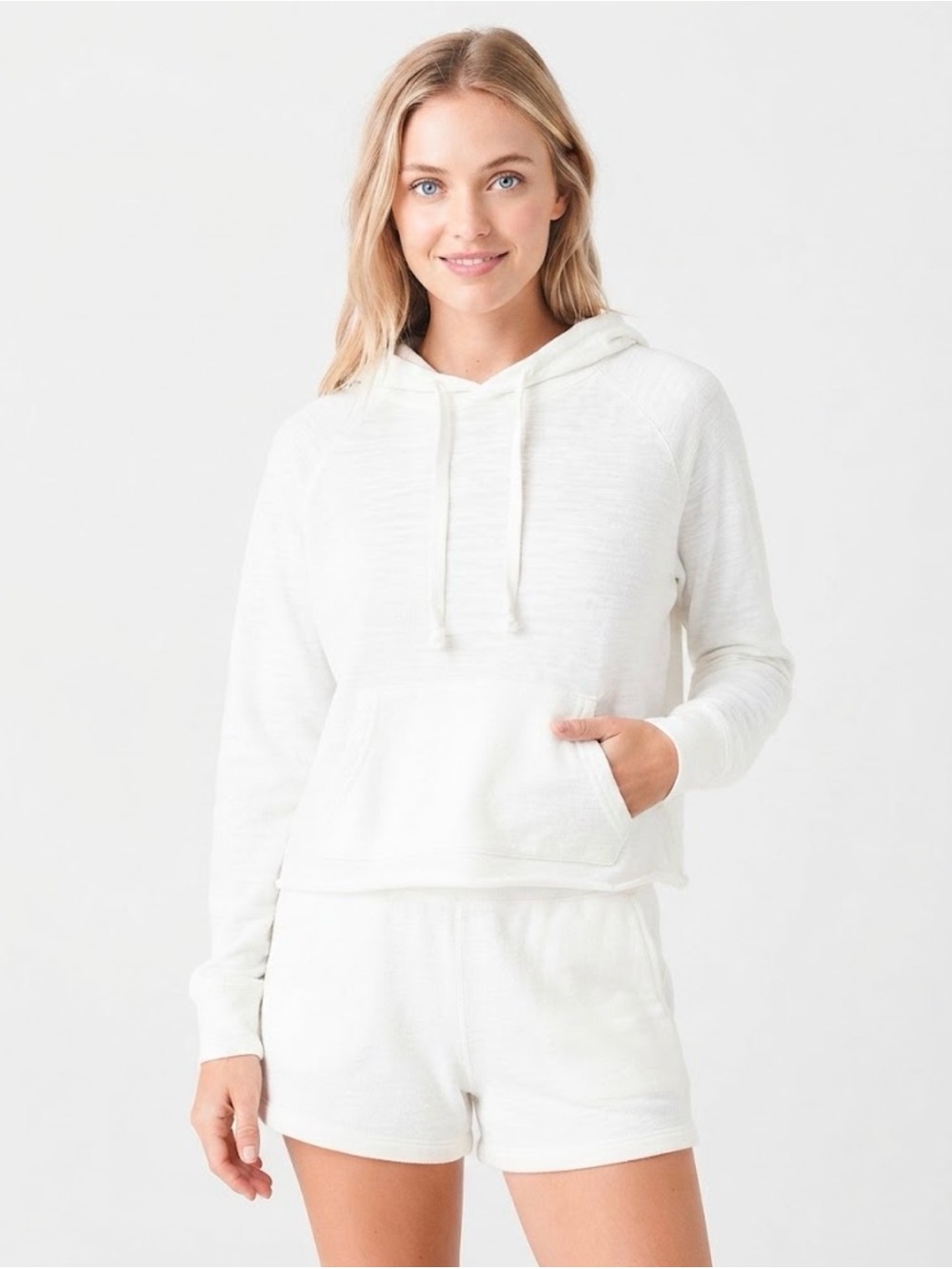Faherty Sunwashed Organic Cotton White Pullover Hoodie Sweatshirt Sz L